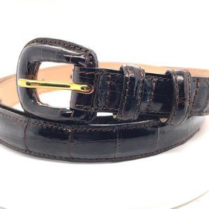 Reptile's House Dark Brown Shiny Leather Slim Belt Gold Tone